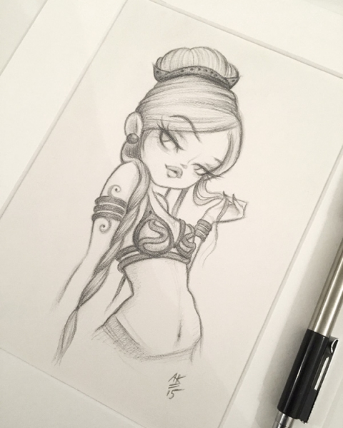 Original Pencil Drawing : Naughty Little Leia